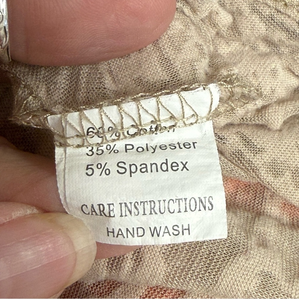 Southern Grace Amazing Grace Cross Burnout Lace Sleeve Boho Top Tan Coral - Picture 8 of 10